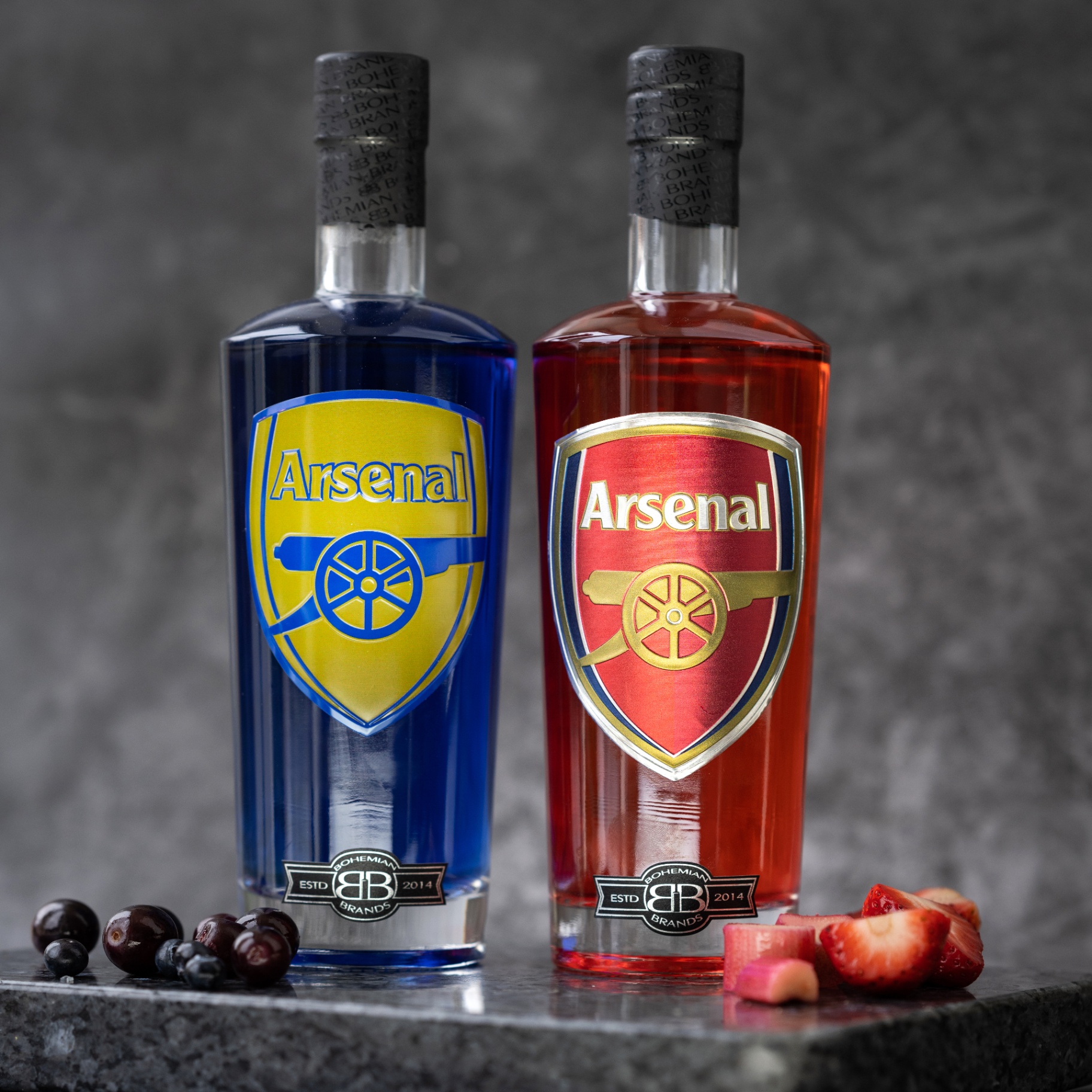 Arsenal FC flavoured vodka pair - blue and red editions
